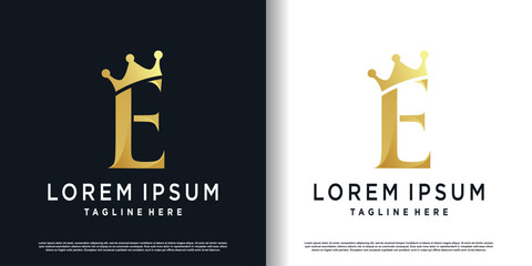 initial e logo design with crown element concept premium vector