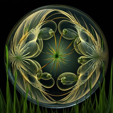 Hyper-detailed image of grass chirality in cymatics frequencies