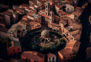 Overhead view of Girona, a town located in Catalonia, Spain. Generative AI