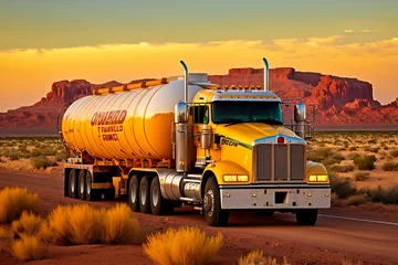 Fotobehang Tanker Truck Driving on a Desert Road in America © Arnolt