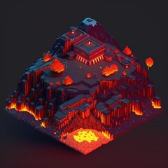 Glittering Magma on Ancient Volcanic Ground in Isometric View - obrazy, fototapety, plakaty