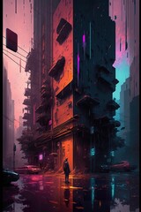 Vibrant Cyberpunk Cityscape with Colorful Swatches