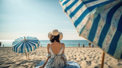 Woman on serene peaceful beach summer