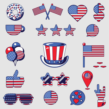 4th July american symbols set