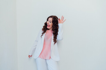 Fototapeta premium a woman in a business white suit funny comic