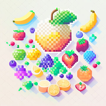 【AI画像】ドット絵果物を散りばめたの壁紙
