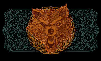 illustration tribal wolf head with vintage engraving ornament perfect for your business and merchandise