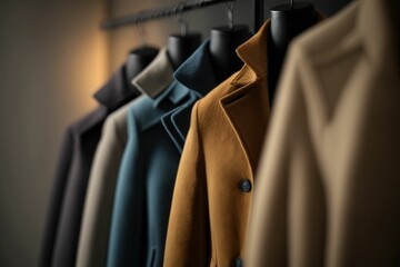 Mens Coats Hanging in a Retail Store - obrazy, fototapety, plakaty