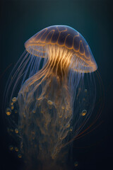 Celestial Translucent Golden Terracotta Jellyfish Rim Ligament Artwork.