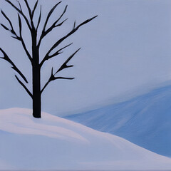 Fototapeta na wymiar Winter landscape with a bare tree and snow illustration.