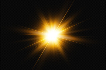 Golden particles of light. Golden light. Light flare.Stars isolated on transparent background.