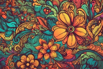 Fototapeta na wymiar vibrant floral and swirl pattern background. Generative AI