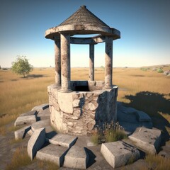 Old Well and Rocky Ground Under a Realistic Sky in 8K Resolution