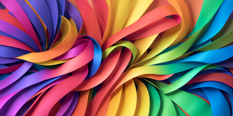 Abstract background of intertwined colored silk or paper ribbons. Colorful illustration. Generative AI