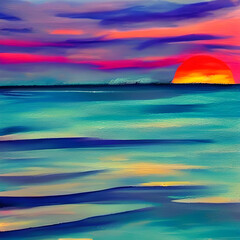Sunset on the sea abstract illustration.