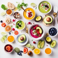 Obraz na płótnie Canvas Bright and Healthy Flat Lay Food Photography