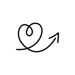 Sketch arrow heart black line icon.