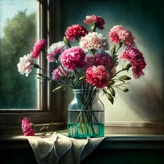 bouquet of carnations in a vase. AI generativ.