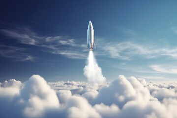 space rocket flying to the clouds