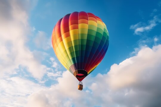 Rainbow balloon on sky background.