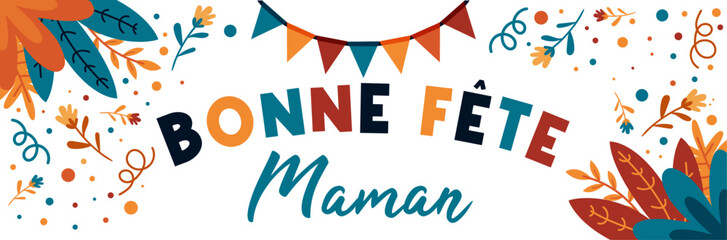 Fête des Mères - Bannière, célébration familiale - Titre et illustrations autour de la Fête des Mamans