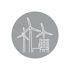 Wind turbines factory  color line icon.  Renewable energy sources.