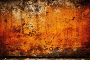 weathered wall with peeling yellow and orange paint. Generative AI