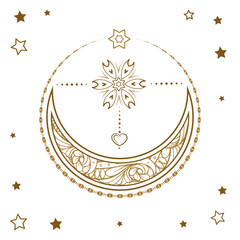 Golden cresent moon temporary tattoo. Ethnic style vector graphic. © sablegear
