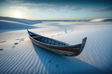 Solitaire Blue Canoe Standing in Serene White Sands