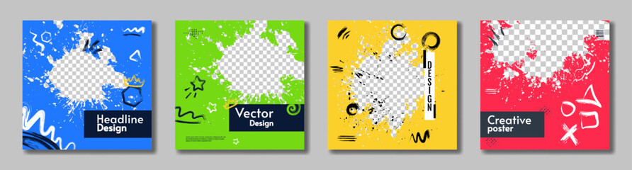 Vector illustration. Set of abstract cards. Overlay paint splash and brush. Design for banner, poster, invitation, postcard.
