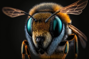 Bee Head with Professional Color Grading on Dark Background