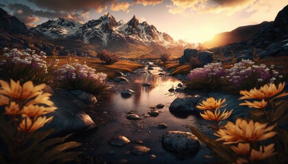 Captivating High Mountain Landscape in the Golden Hour of Sunset