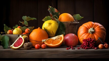 Autumn seasonal fruits and vegetables set. Generative AI