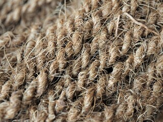 Coir rope closeup. Versatile natural product for the garden, home, decoration, manufacture