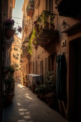 Narrow Italian Street with Hanging Clothes Lines