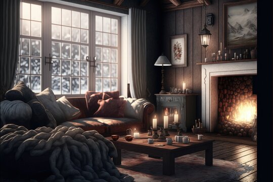 Cozy Winter House Living Room with Sgt. Panda