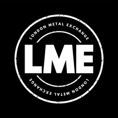 LME London Metal Exchange - futures and forwards exchange with the world's largest market in standarised forward contracts, acronym text stamp