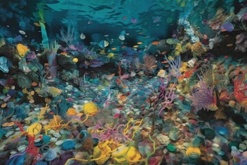 Naklejka na ściany i meble Vibrant and Colorful Underwater Scene with Coral