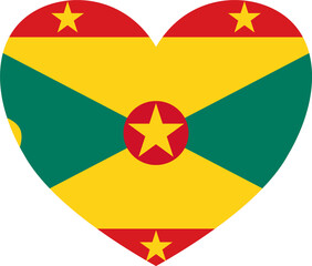 Grenada flag in heart shape isolated  on  transparent  background