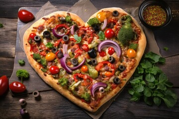 Heart-Shaped Vegetarian Pizza with a Supernova of Flavor