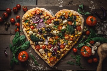 Heart-Shaped Vegetarian Pizza with Supernova Toppings
