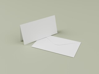 3D rendered realistic envelope and blank greeting card mockup illustration