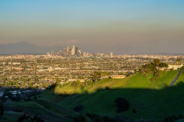 Fototapeta premium Sunset classical view of Los Angeles Downtown
