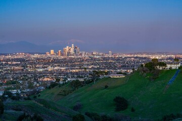 Obraz premium Sunset classical view of Los Angeles Downtown