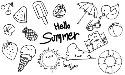 Hand drawn vector illustration set of summer elements.