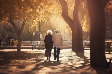 Elderly Couple Strolling Hand in Hand Amidst Scenic Beauty