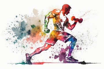 Watercolor Fitness on White Background: A Vibrant and Energetic Artwork Depicting a Healthy Lifestyle