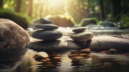 zen stones and lines. Spa wellness therapy background. Purity harmony and balance. Generative Ai