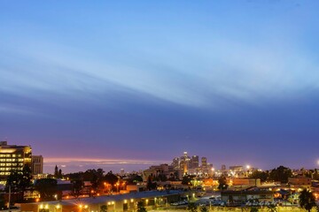 Fototapeta na wymiar Twilight view of the Los Angeles downtown