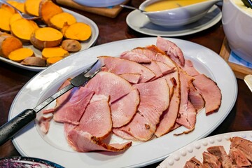 Close up shot of sliced ham